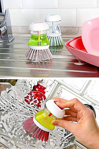 RAMDET Dish Brush Dishwashing Brush with Detergent Tank