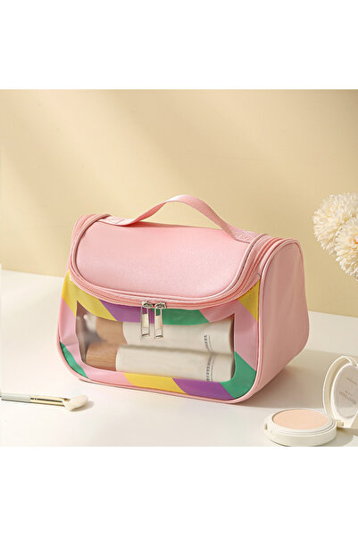 Choice حقيبة تخزين مكياج وردية زاهية الألوان، متعددة الوظائف، مناسبة للسفر وا...