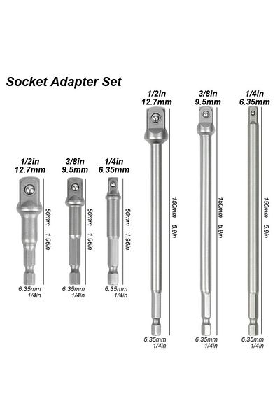 atooltour Socket Adapter Set 1/4 Hex Shank Convert Socket Adapter For Impact Drill To Wrench Driver Square Con