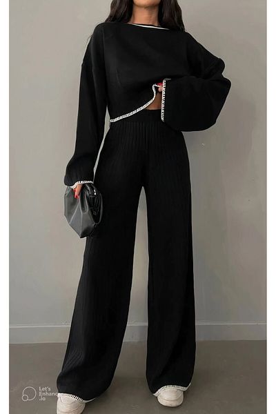 LOBOLIC „Costum din două piese pentru tricotaje, negru, relaxat, pentru femei - Combinație modernă și elegantă”