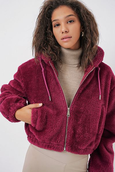 Bigdart 5193 Plüsch-Crop-Jacke mit Kapuze – Pflaume