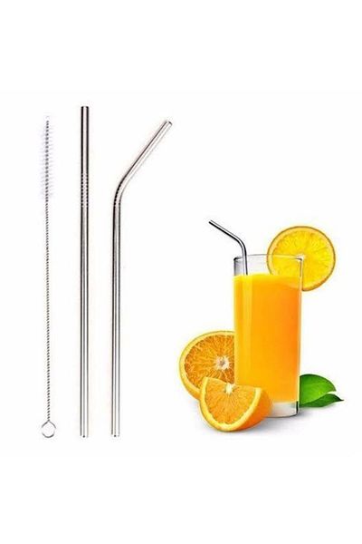 RAMDET 3 Piece Steel Straw Set - Straight Straw, Oblique Straw and Cleaning Brush 2 Pieces