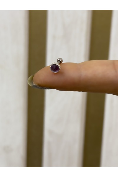 Hicrans Takı LİLA TAŞ DETAYLI YUVARLAK HELİX TRAGUS ÇELİK KÜPE
