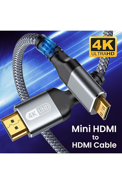 NIERBO 1m Mini HDMI to HDMI Cable HDMI to Mini HDMI 4K 60Hz High Speed HDMI 2.0 Aluminum Shell Braided Cord
