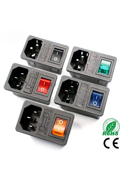 Choice With 10A Fuse! Red Rocker Switch Fused IEC320 C14 Inlet Power Socket Fuse Switch Connector Plug C...