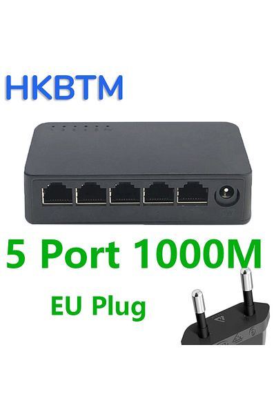 HKBTM 5 Port 1000m Network Switch Mini 5ports Switch Ethernet 1000mbps/100mbps Gigabit High Performance S