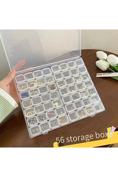 Choice 1 قطعة شفافة اللون 1 مجموعة من أدوات فن الأظافر، صندوق تخزين المجوهرات، المجوهرات مقسمة إلى 56 قطعة شفافة