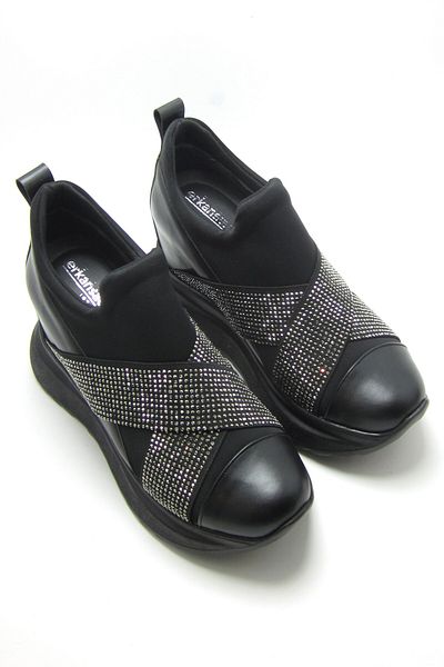 Erkan Saçmacı Lopez Exclusive Black Stretch Stone Pantofi ocazional cu pană ascunsă