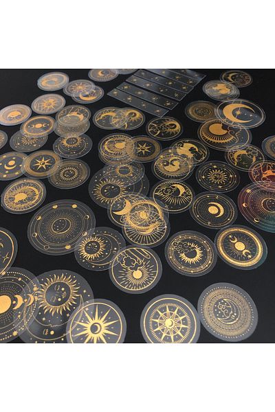 Choice 70 Pcs 70 Pcs Glitter Gold Pet Adhesive Stickers Waterproof Transparent Label: Sun Moon Stars Etc