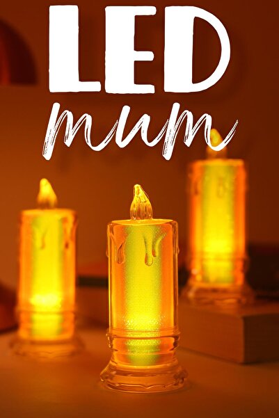 Telvesse 3 ADET Led Mum Simli Tipi Pil Dahil Dumansız Alev Ledli Yapay Dekoratif Mum Işığı BÜYÜK PT423