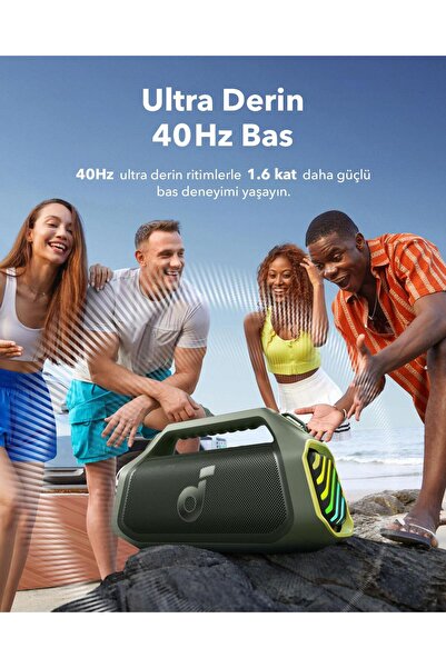 Anker Soundcore Boom 2 Plus Taşınabilir Bluetooth Hoparlör, IPX7 Su Geçirmez, 20 Saat Çalma Süresi, Yeşil - A3134