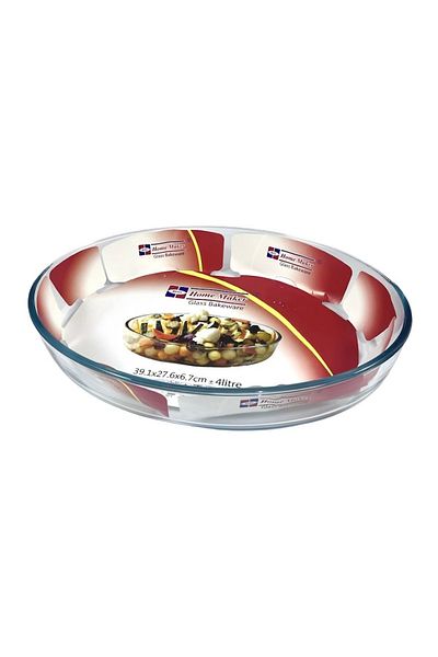 AVCI HOME MAKER Oval Glass Baking Dish, 4 Lt Capacity, 39.1X27.6 Cm Diameter, 6.7 Cm Height - Clear