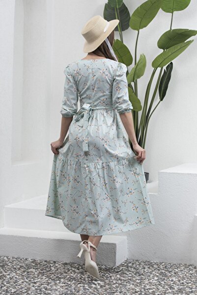 KÜÇÜĞÜM BUTİK Φόρεμα Water Green με V-λαιμόκοψη Midi μήκους Spring Branch