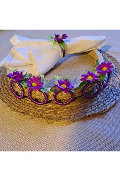 ÖZCHOME 6'lı Mor Çiçek Peçete Halkası, Peçete Yüzüğü Yemek Masası Süsü