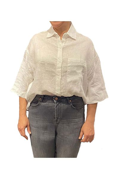HNS Cămașă albă din in MARIQUİTA - Buzunare, mărimea L - ST06910-WHITE-L