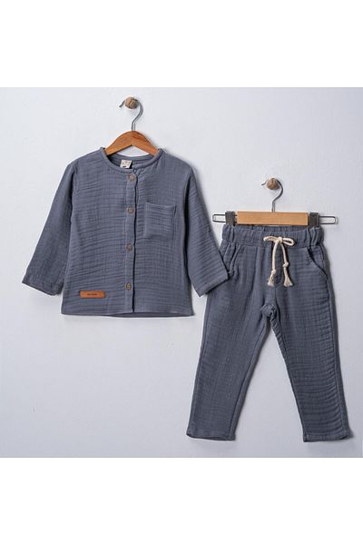 MAXI DRY Hundred Percent Cotton, Comfortable Fit Boys Muslin Fabric Bottom Top Set, Crew Neck