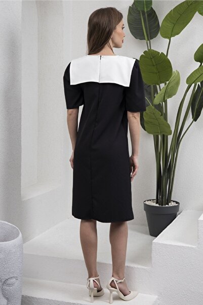 KÜÇÜĞÜM BUTİK Triangle Collar Black Pencil Crepe Dress