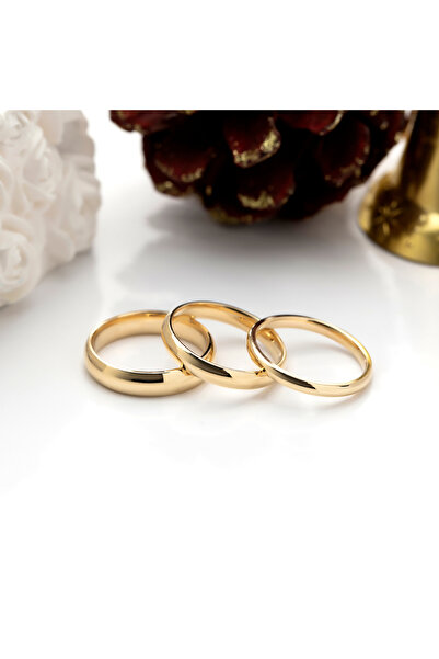 Ersöz Kuyumculuk 14 Ayar Klasik Altın Alyans-İçi Dolu-BOMBELİ-3mm