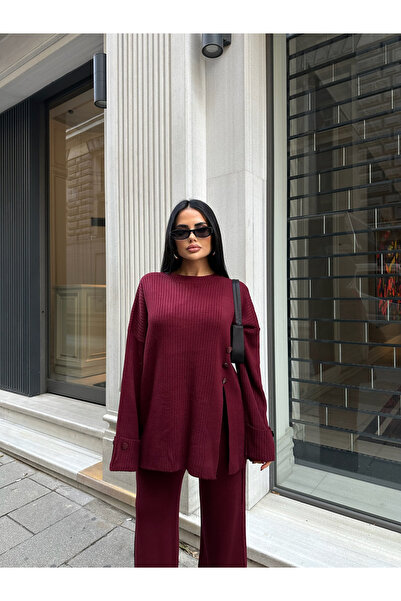 Friday Mood Women's Three-Button Slit Detailed Sweater & Pants Knitwear Set