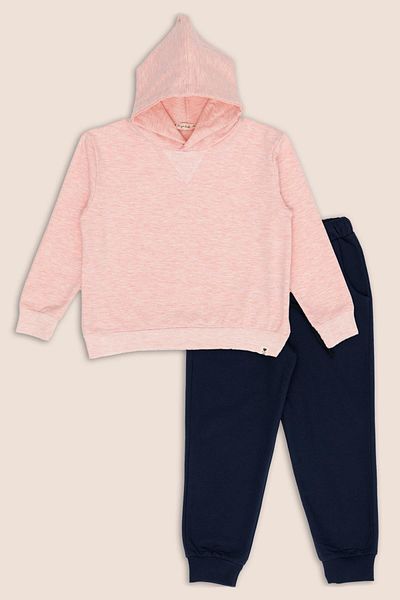 for you kids 2-Piece Pink Navy Blue Hooded Jogger Bottom Top Set