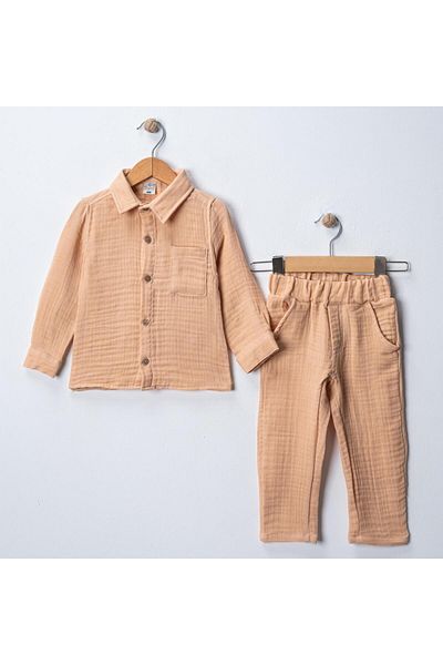 MAXI DRY Hundred Percent Cotton, Comfortable Fit Boys Muslin Fabric Bottom Top Set, Shirt Pants