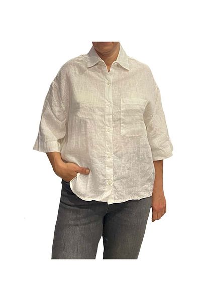 HNS Cămașă albă din in MARIQUİTA - Buzunare, mărimea L - ST06910-WHITE-L