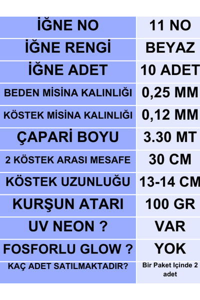 ea genset Çapari İstavrit Çaparisi 25x12 Beden Kıyı Uv Neon Açık Yeşil Sim 11 No Beyaz 10 İğne 2li Paket