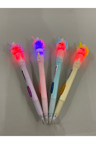 My Think 4'lü Unicorn Başlıklı Işıklı Versatil Uçlu Kalem Seti Yandan Basmalı