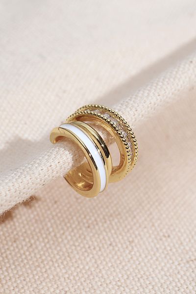 Süspüs Accessories White Enamel Gold Color Square Stone Cartilage Earrings
