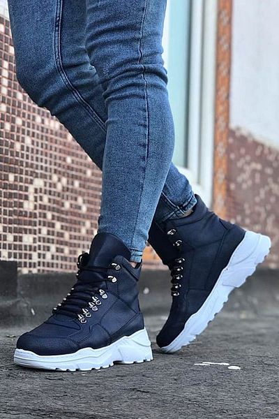 MOONFER Navy Blue Long Lace Up Boots