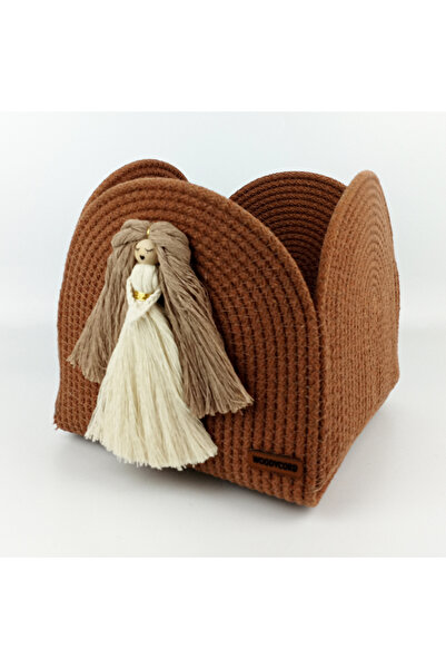 woodycord منظم سلة من الخيزران مصنوع يدويًا متعدد الأغراض مع زخرفة مكرامية