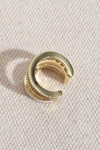 Süspüs Accessories White Enamel Gold Color Square Stone Cartilage Earrings