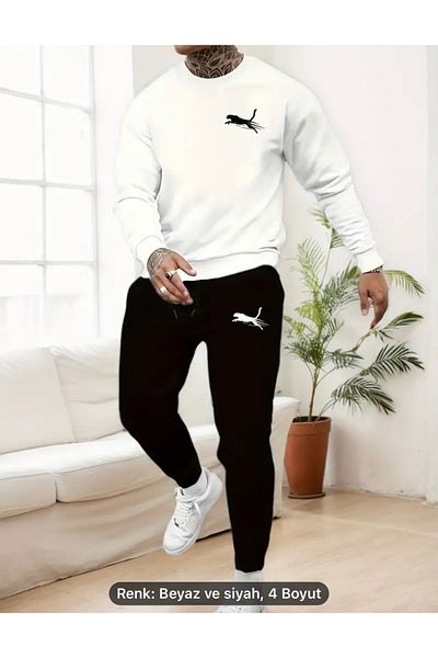 NEW TRENDY COLLECTİON Σετ αθλητικής φόρμας Crew Neck Cotton Raised - Φούτερ και παντελόνι με στάμπα