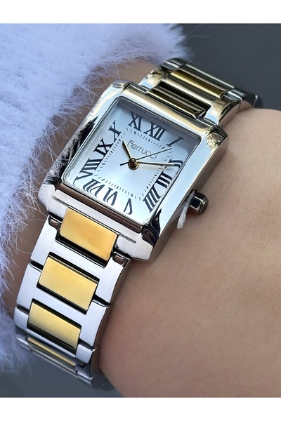 Ferrucci ساعة يد نسائية بقرص فولاذي فضي-ذهبي اللون