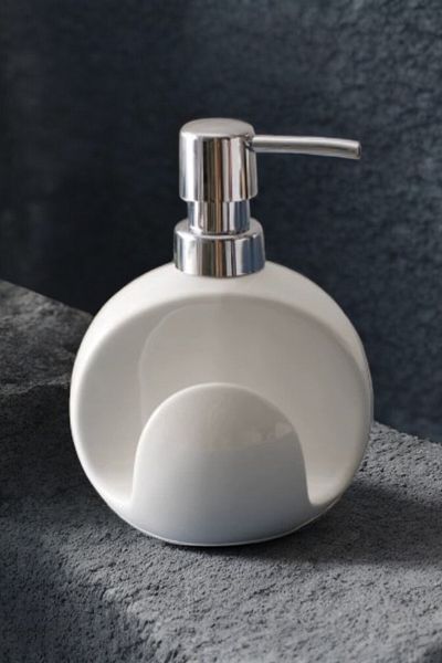 Pinkev Decorative Ceramic Liquid Soap Dispenser with White Color Sponge Holder Compartment