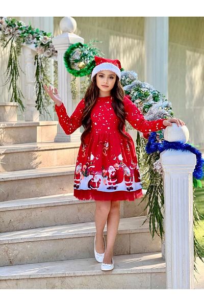 ARBİ kids Girl's Christmas New Year's Christmas Hat Dress Celebration