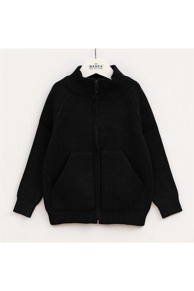 WANEX Erkek Çocuk Uzun Kol İnce Fermuarlı Yaka Ceket - 14054-1 - Siyah
