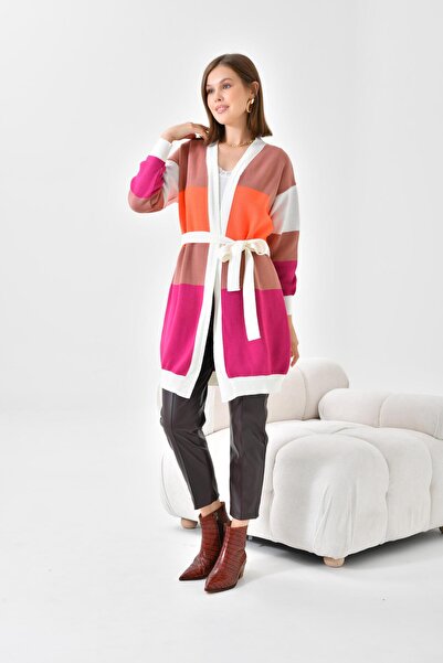 Garmi Екрю Жіночий довгий кардиган - з квадратними деталями