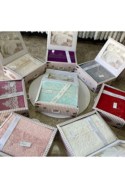 Kelebek Çift Kişilik Fransız Güpürlü Battaniye Seti, Yatak Örtüsü Seti