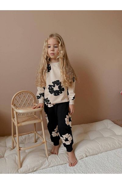 YİGİT BUTİK Yigit Boutique Printed Girl's Bottom Top Set