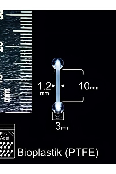 DCPİERCİNG Top 3mmx 10mmx 1.2mm Bio Plastik Düz Bar Piercing