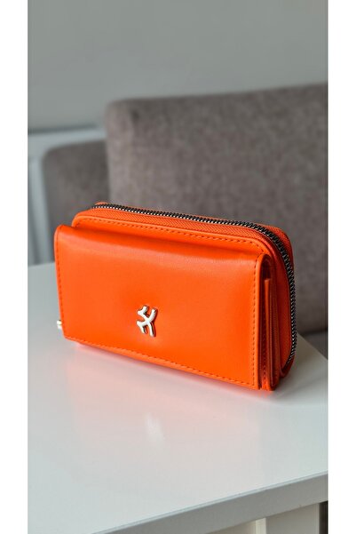 Just Polo Women's Orange Wallet, 6 Cards, 1 Id Compartment, Snap Fastener and Zipper Closure Vegan Wallet