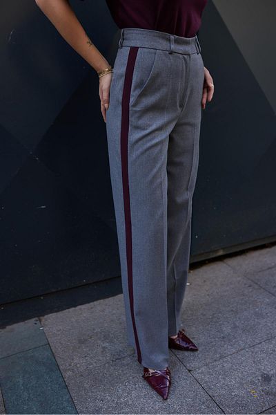 Askı Nişantaşı Gray Side Stripe Detailed Palazzo Trousers