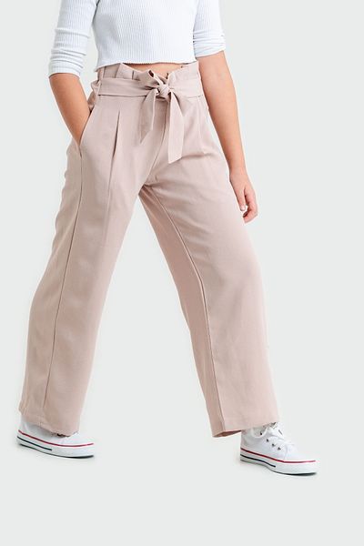 GİYİCEM TEKSTİL Girl's Lace-Up Waist Linen Trousers 2541