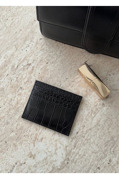 KİLİGİSTANBUL Suport pentru carduri Crocodile Black cu 6 compartimente