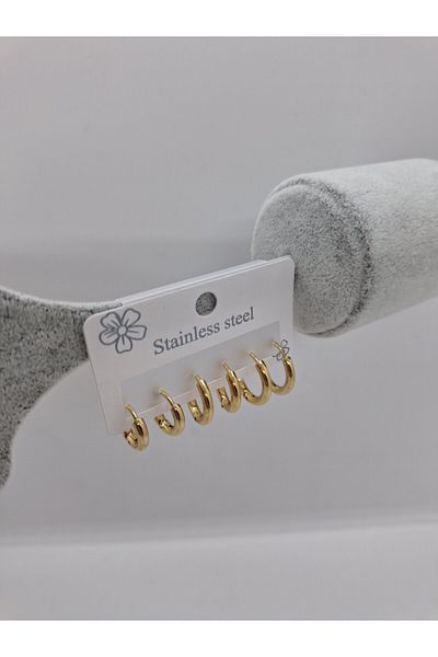 stainless steell مجموعة أقراط دائرية من الفولاذ من Elfıda Shop مكونة من 6 قطع