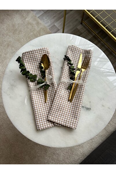 ToffyStore Set of 2 Mink Gingham Linen Napkins