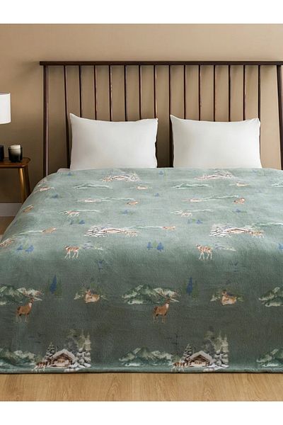 LC Waikiki Lcw Home Green Printed Double Blanket 200X220 cm