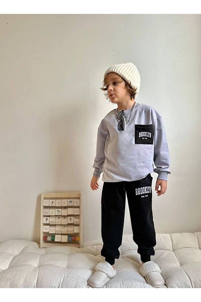 YİGİT BUTİK Boy's Bottom Top Set with Shirt Pockets