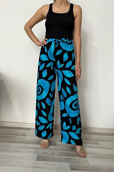 520CK Women's Elastic Waist Wide Leg Viscose Summer Trousers